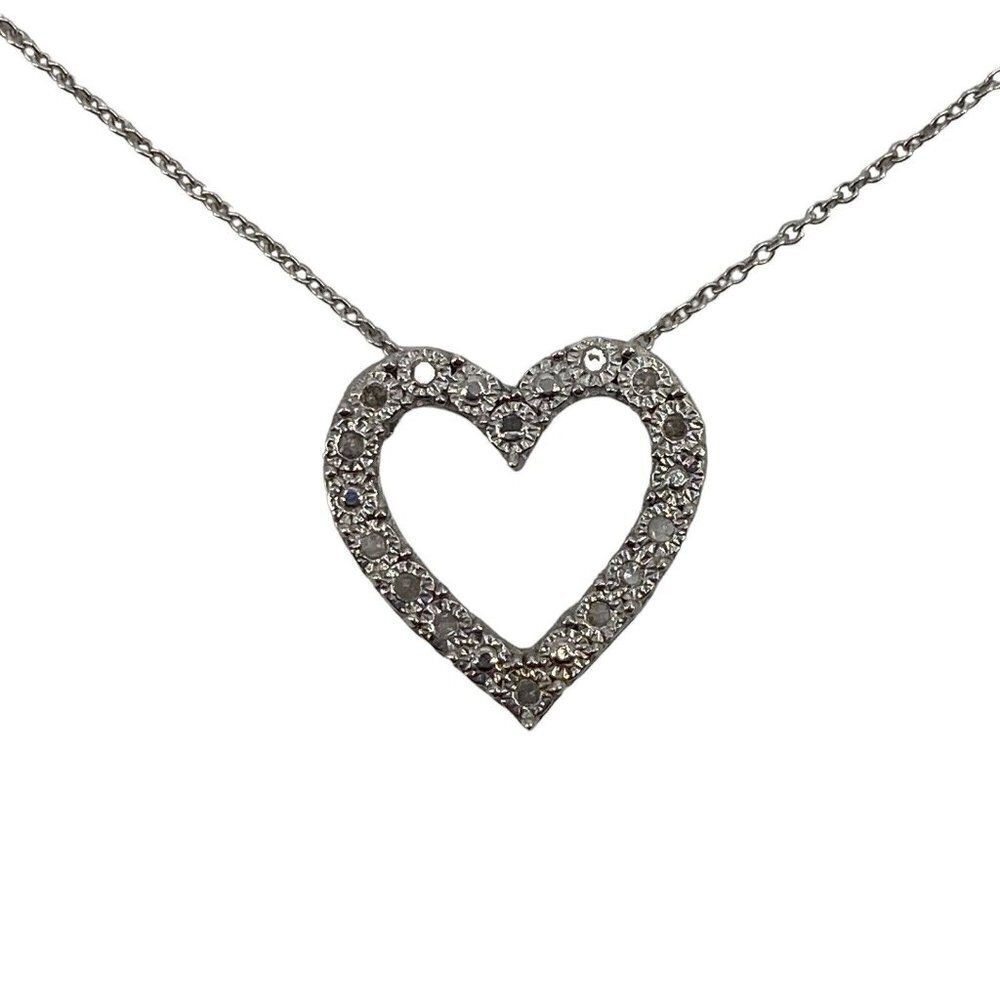 MACY’S BRIDGE DIAMOND DIAMOND HEARTS 1/10CTW Sterling Silver Pendant Necklace